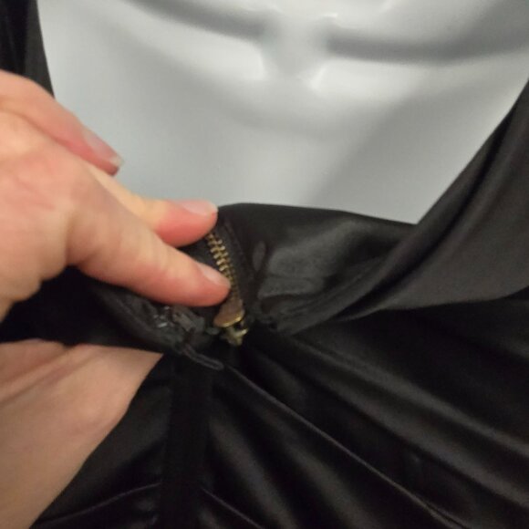 Vintage Express Y2K Women's sz 2 Black Ruched Bodycon Silk Cocktail Dress Sleeve - Picture 13 of 15